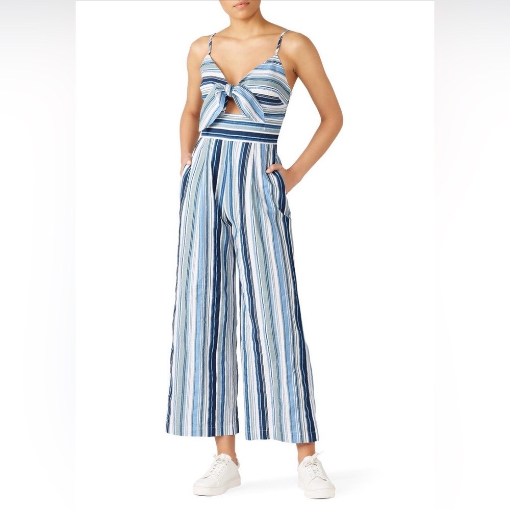 Moon River Striped Blue & White Wide-Leg Jumpsuit